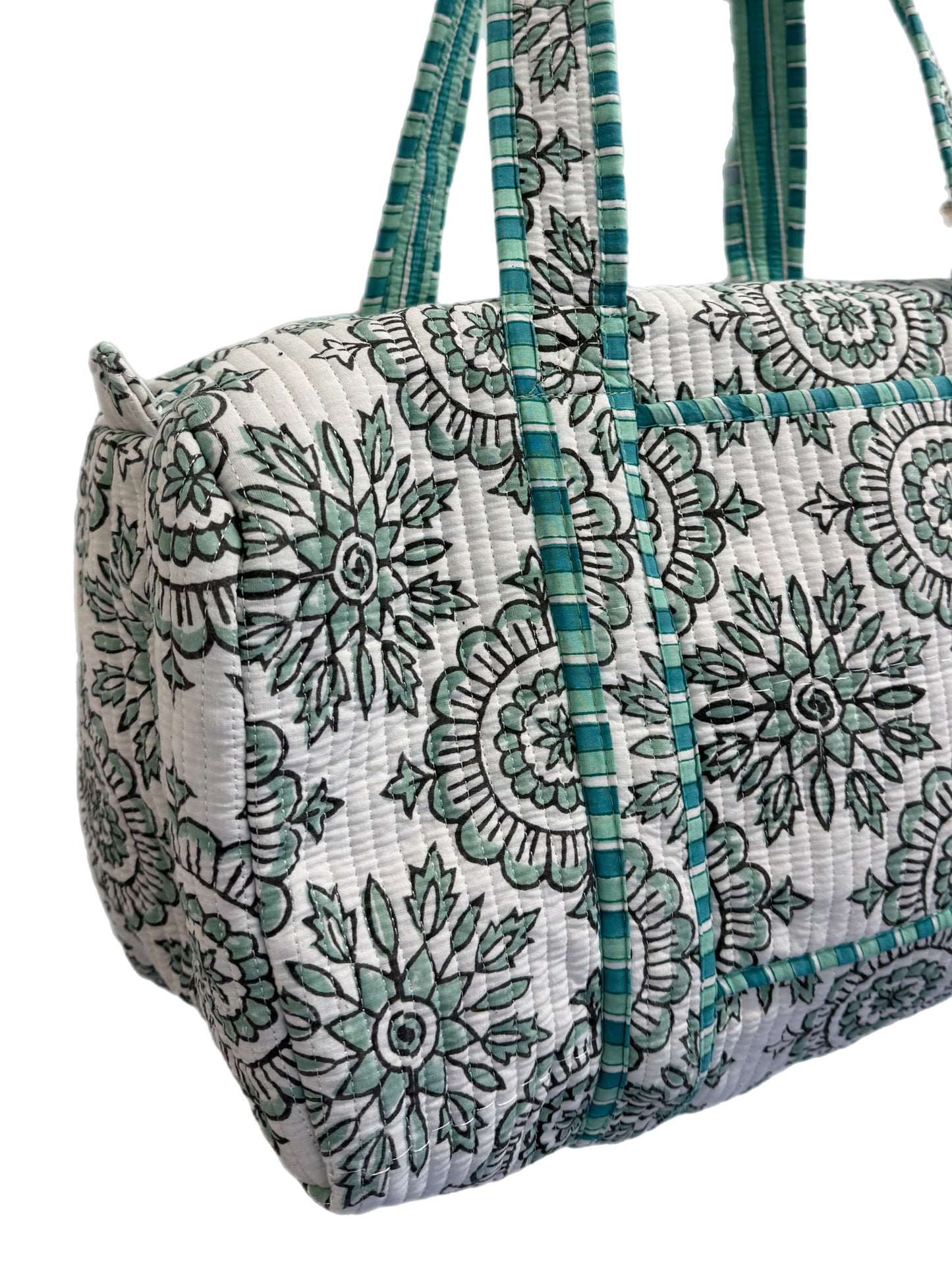 'Green Badge' Block Print Overnight Bag