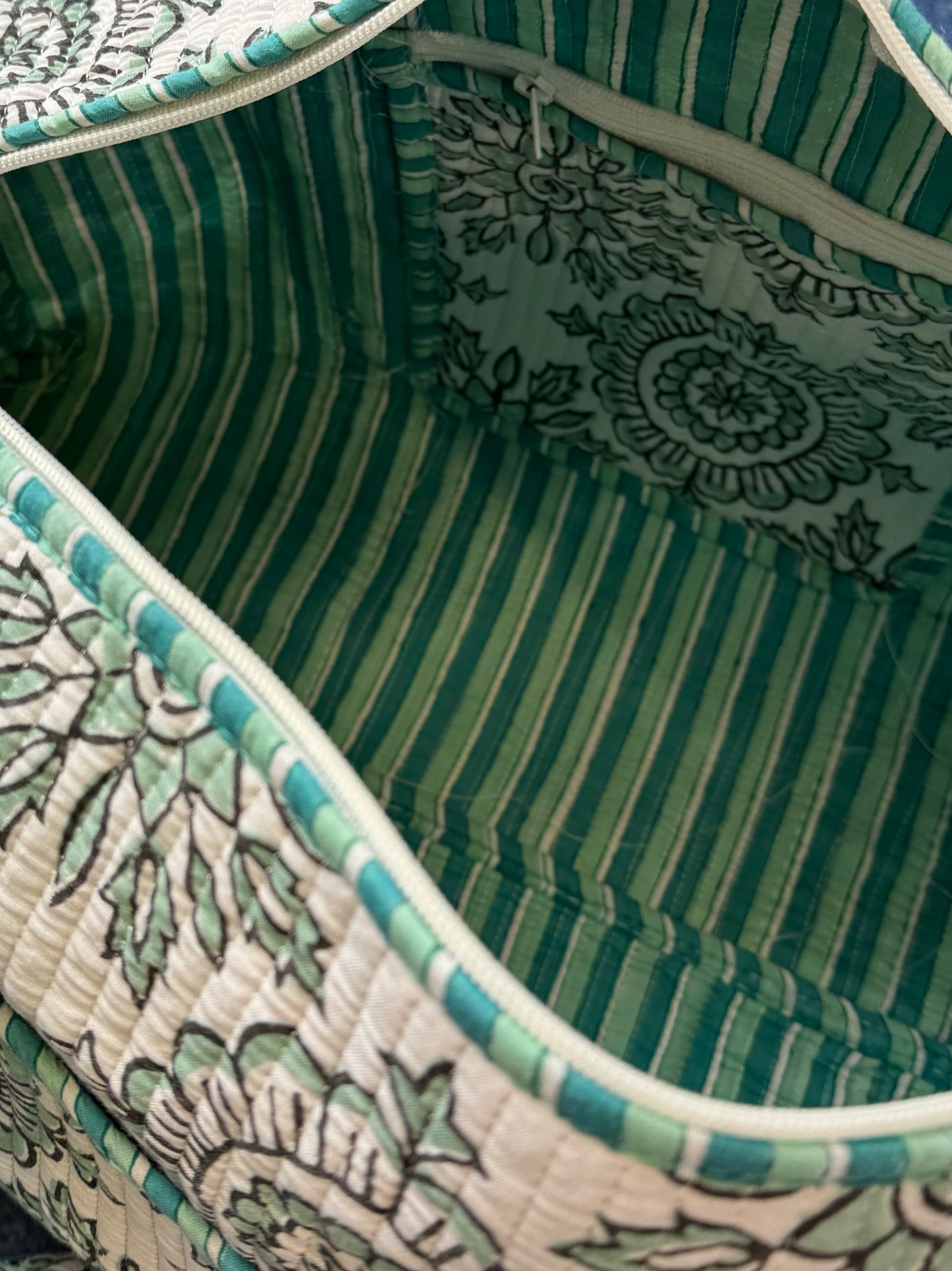 'Green Badge' Block Print Overnight Bag