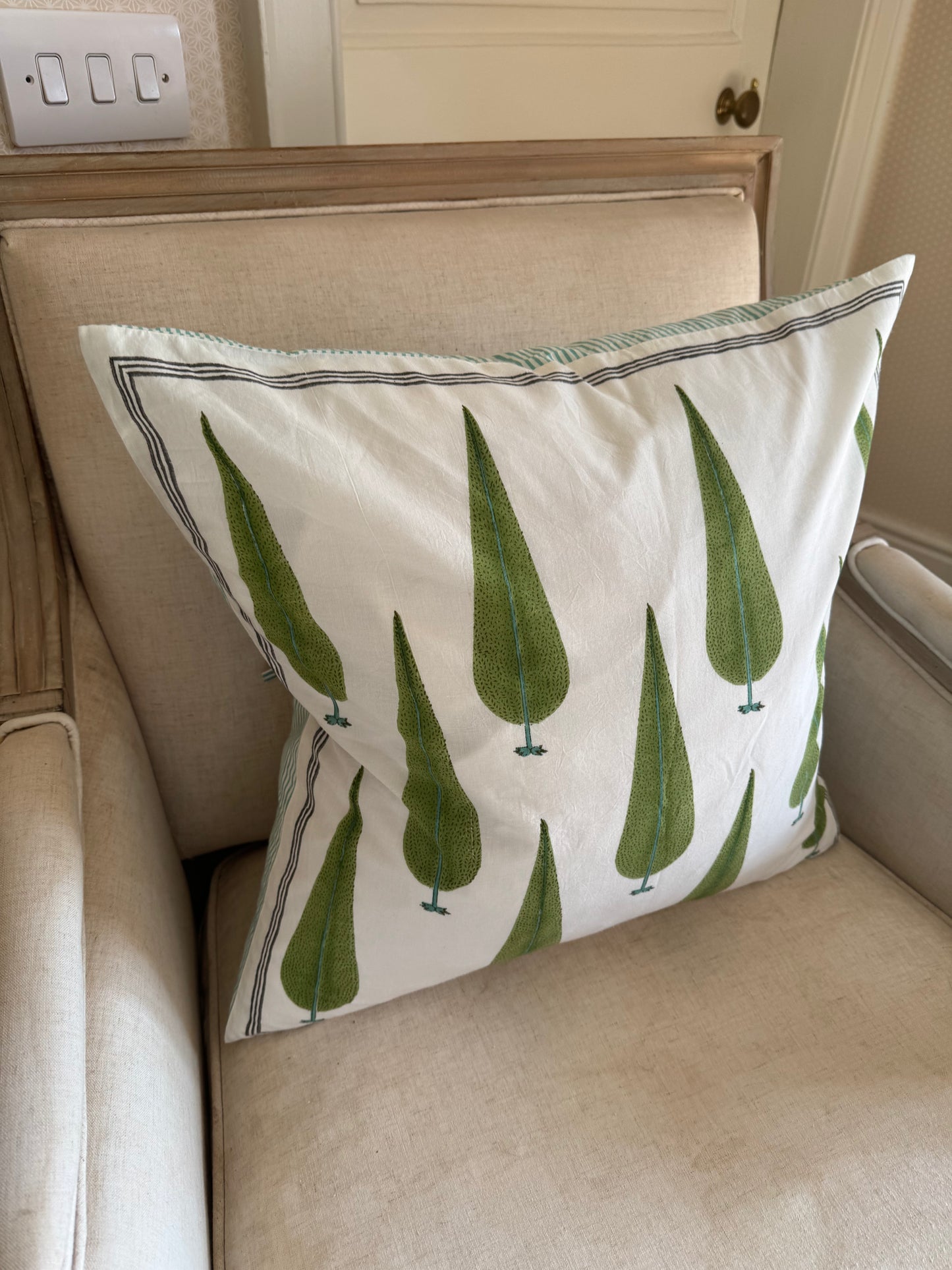 Cypress Tree Hand Block Print Cushion