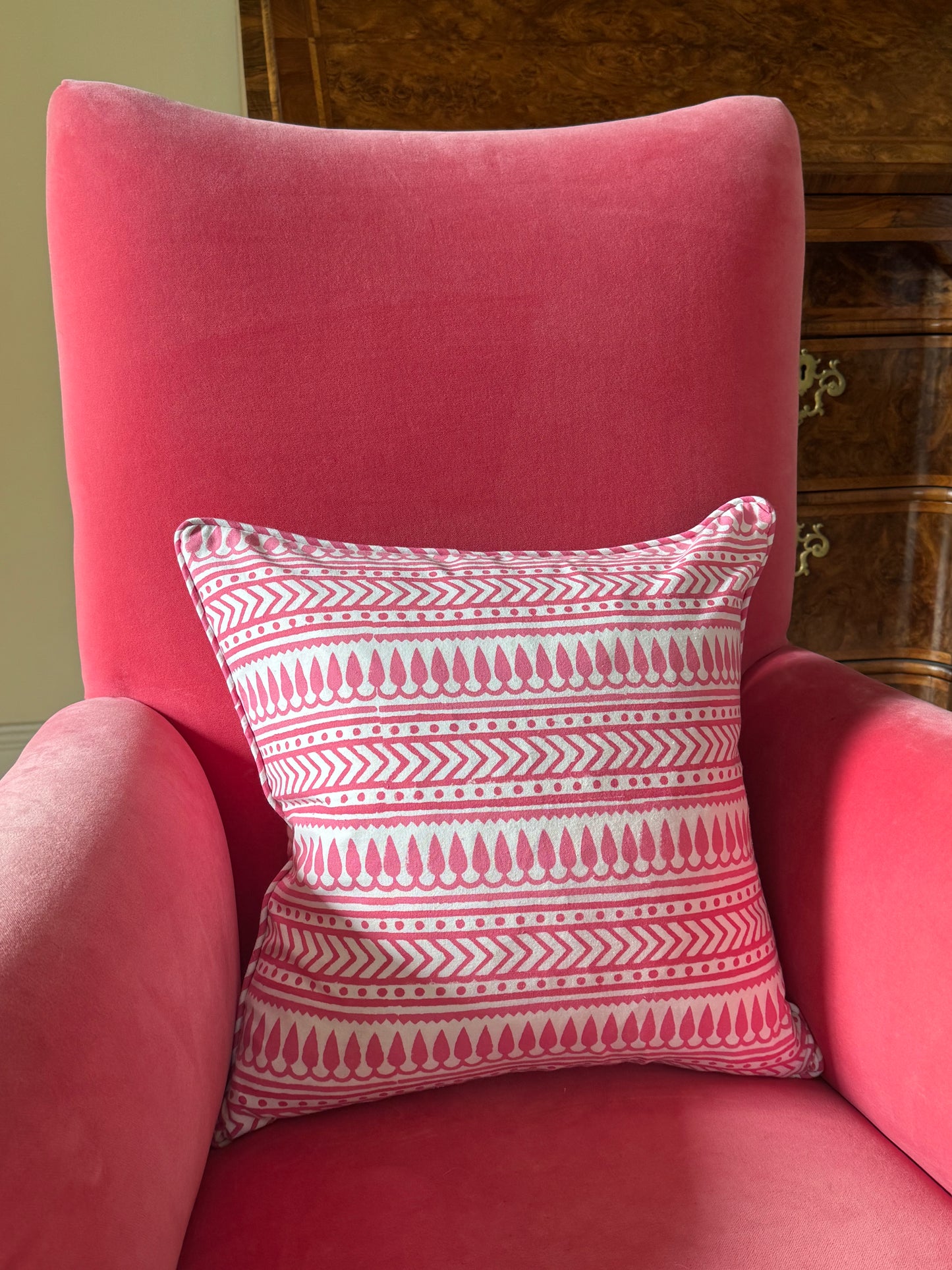 Pink Dot & Stripe Hand Block Print Cushion