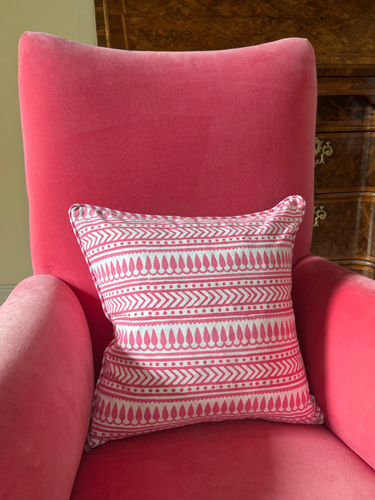 Pink Dot & Stripe Hand Block Print Cushion