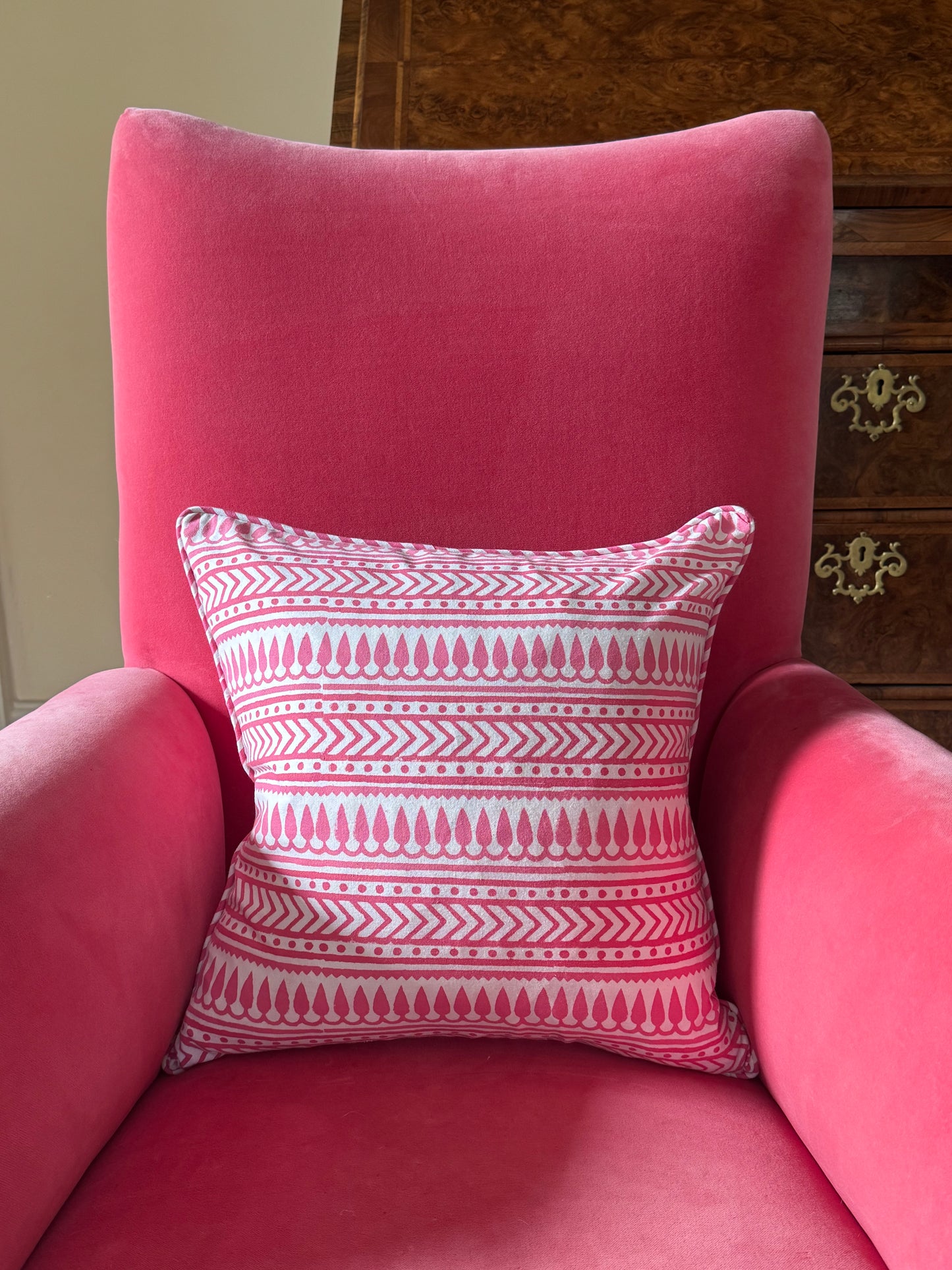 Pink Dot & Stripe Hand Block Print Cushion