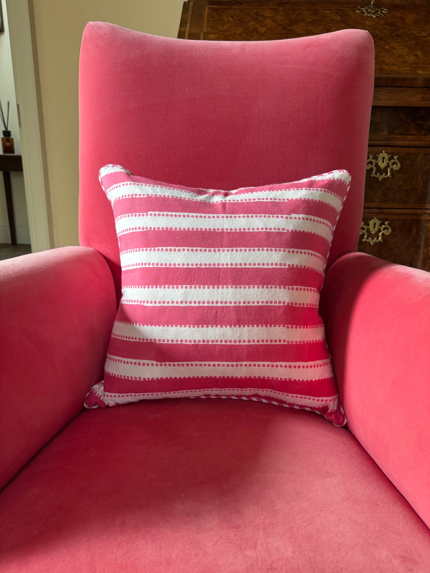 Pink Dot & Stripe Hand Block Print Cushion