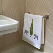 Cypress Tree and Elephant Embroidered Hand Towel