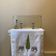 Cypress Tree and Elephant Embroidered Hand Towel