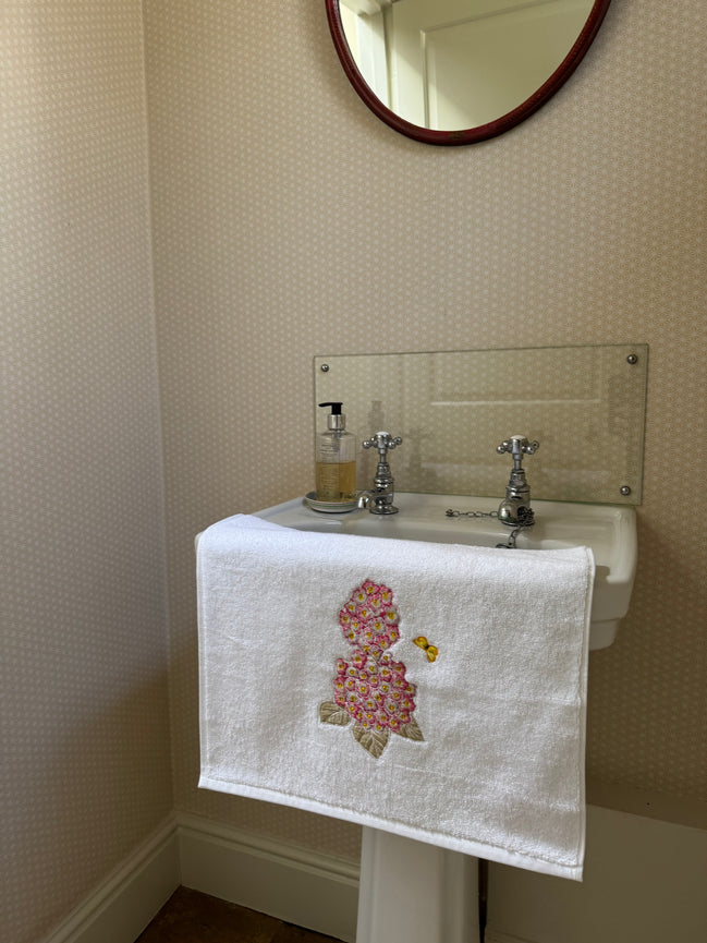 Pink Hydrangea and Butterfly Embroidered Hand Towel