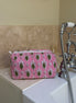 'Pink and Green Foliage' Block Printed Sponge Bag/Washbag
