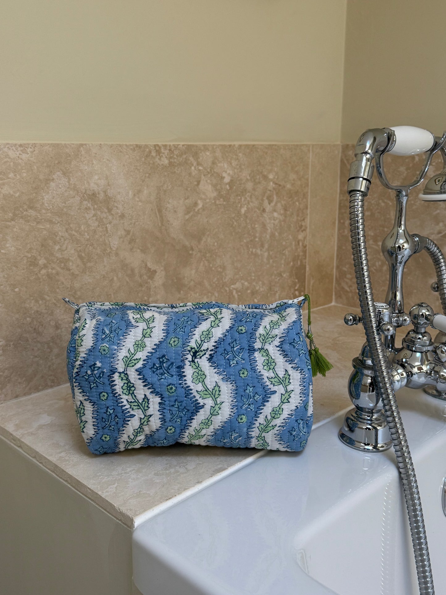 'Arles' Block Printed Sponge Bag/Washbag