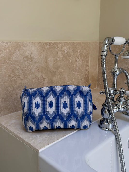 'Blue Ikat' Block Printed Sponge Bag/Washbag
