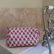 'Pink Tree & Leaves' Block Printed Sponge Bag/Washbag