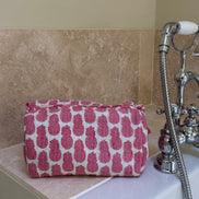 'Pink Pineapple' Block Printed Sponge Bag/Washbag