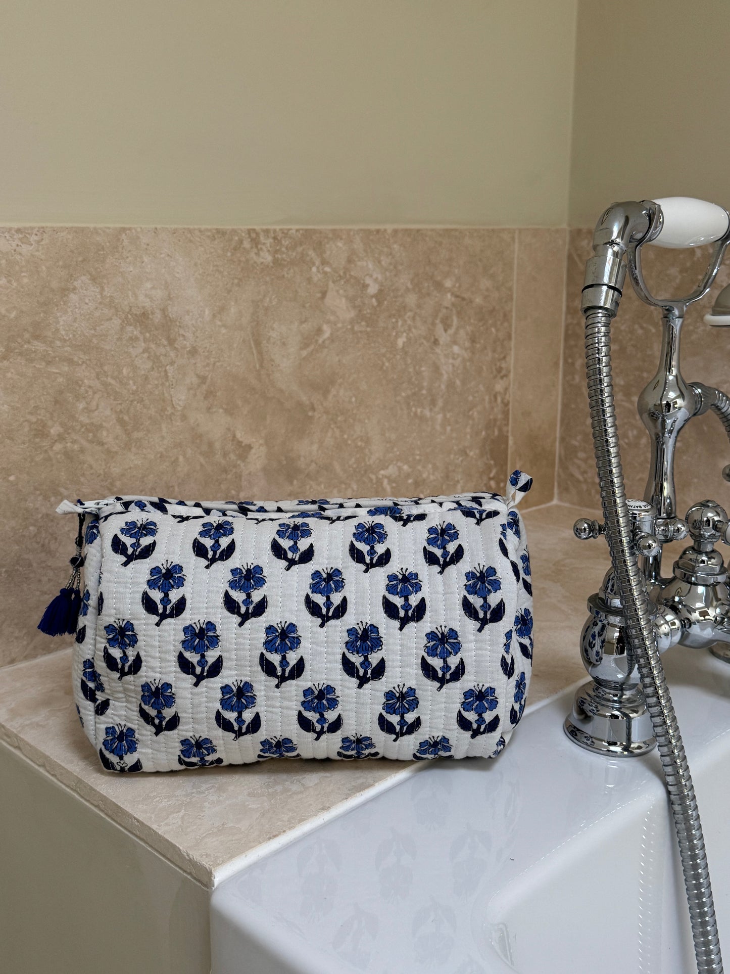 'Blue Trees' Block Printed Sponge Bag/Washbag Sponge Bag