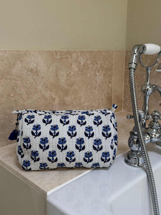 'Blue Trees' Block Printed Sponge Bag/Washbag Sponge Bag