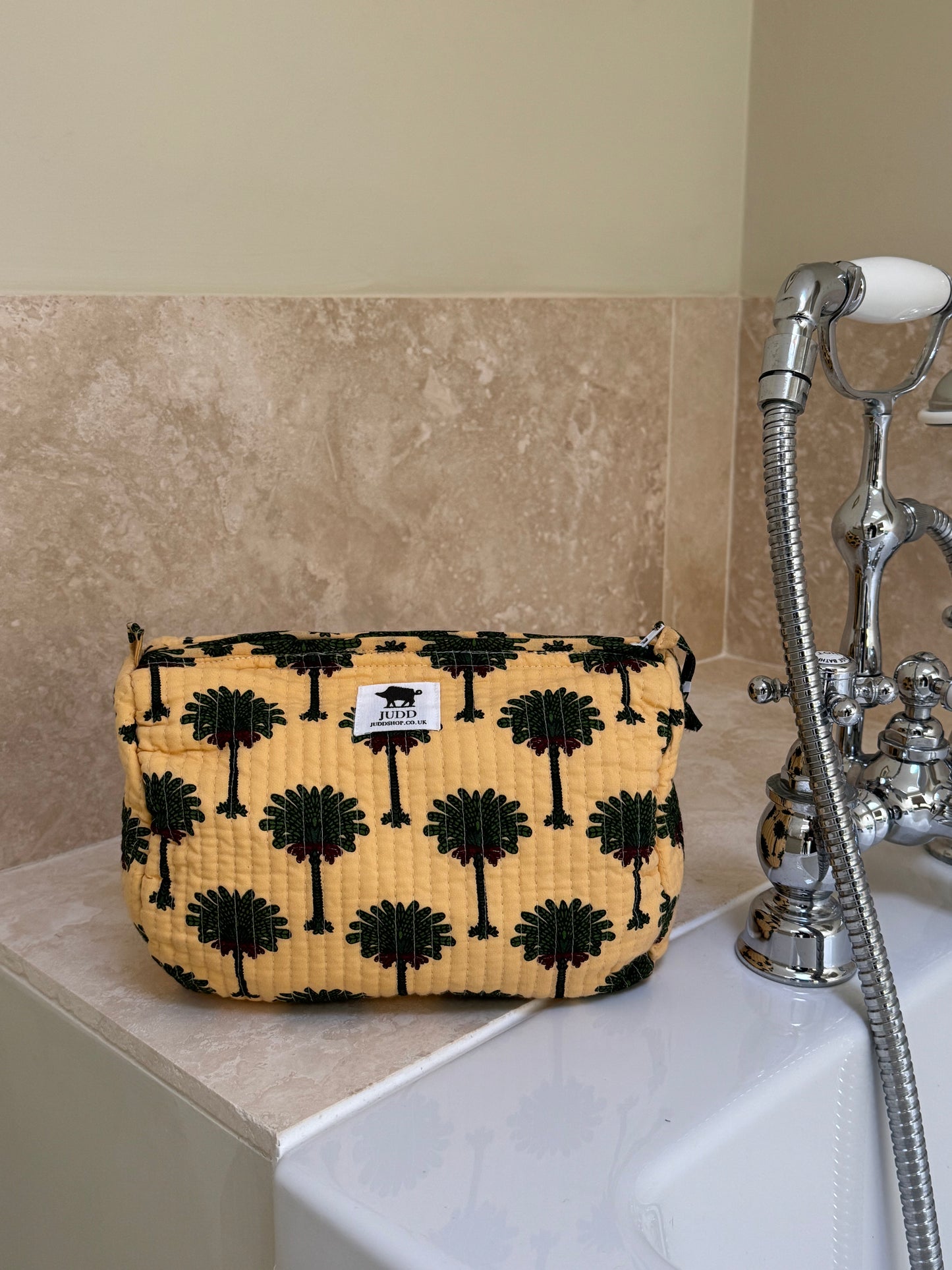 'Yellow Palm Tree' Block Printed Sponge Bag/Washbag