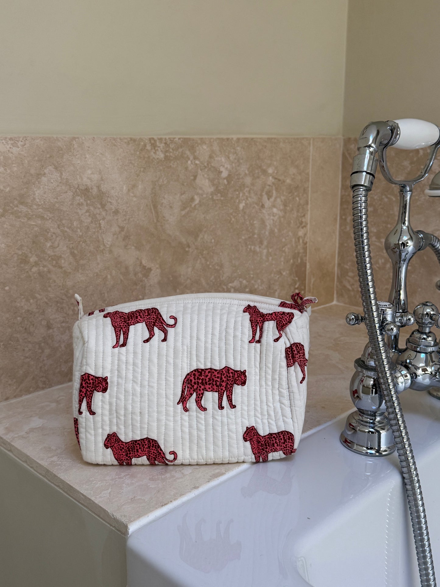 'Pink Leopard' Block Printed Sponge Bag/Washbag