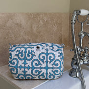 'Blue Filigree' Block Printed Sponge Bag/Washbag
