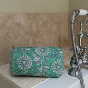 'Green Floral' Block Printed Sponge Bag/Washbag