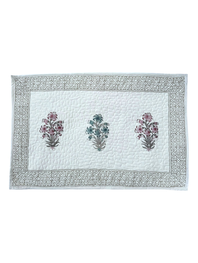 Pink & Blue Foliage Quilted Cushion/Pillowcases