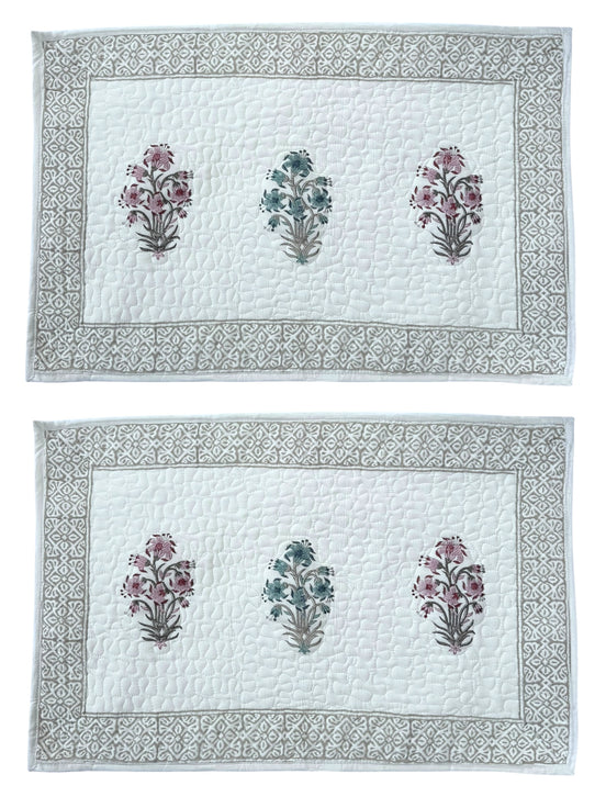 Pink & Blue Foliage Quilted Cushion/Pillowcases