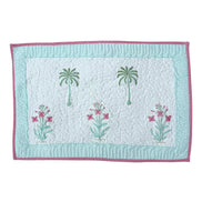 Palmtree & Pink Flower Shrub Quilted Cushion/Pillowcases