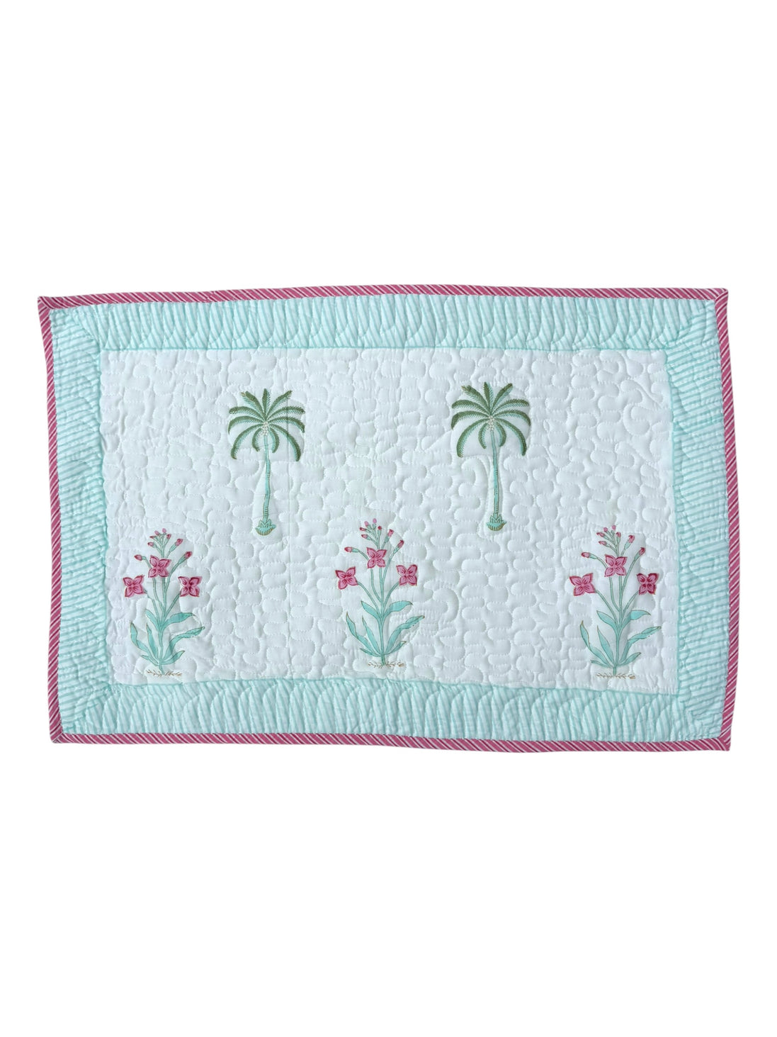 Palmtree & Pink Flower Shrub Quilted Cushion/Pillowcases