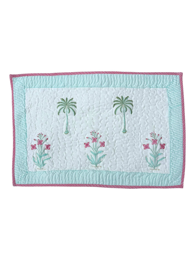 Palmtree & Pink Flower Shrub Quilted Cushion/Pillowcases
