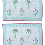 Palmtree & Pink Flower Shrub Quilted Cushion/Pillowcases