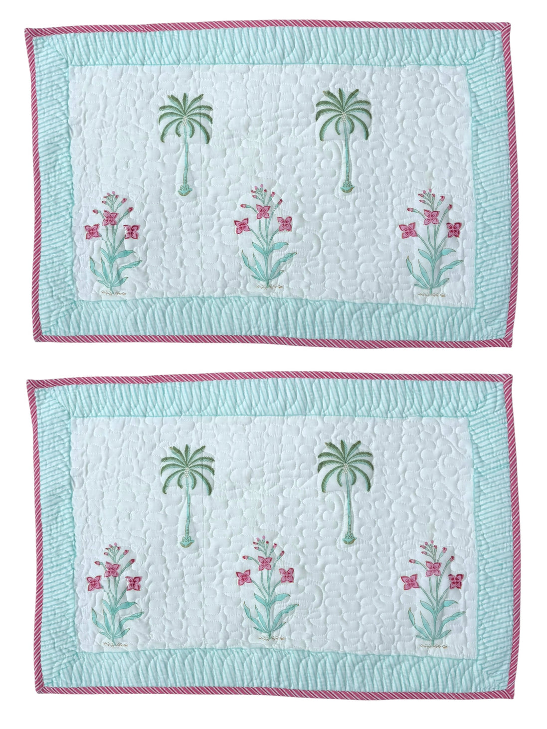 Palmtree & Pink Flower Shrub Quilted Cushion/Pillowcases
