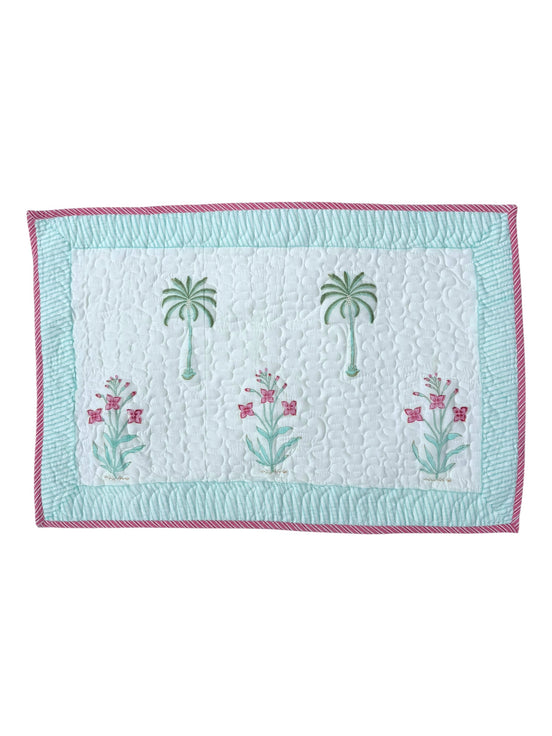 Palmtree & Pink Flower Shrub Quilted Cushion/Pillowcases