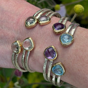 Aqua Chalcedony Silver Adjustable Bangle
