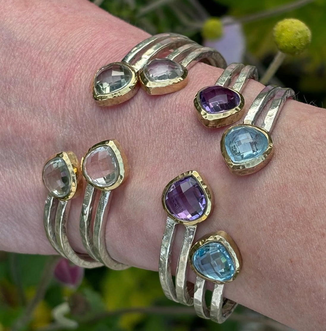 Aqua Chalcedony Silver Adjustable Bangle