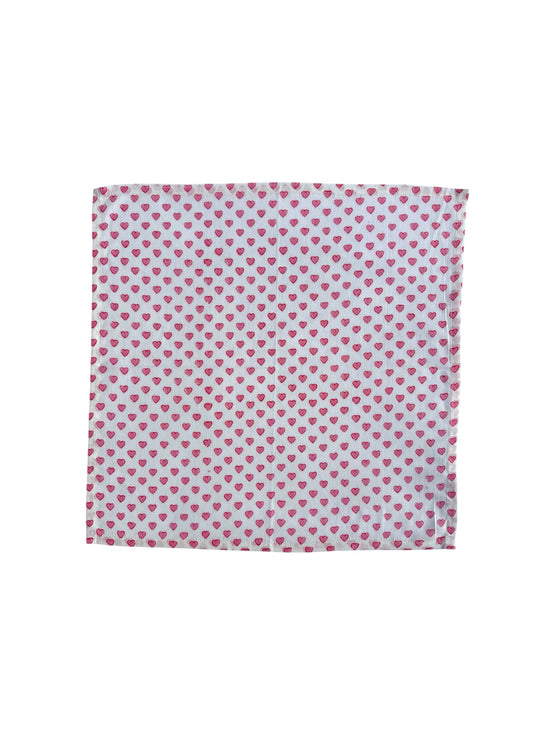 Baby Pink Hearts Block Print Napkins (Set of 4)