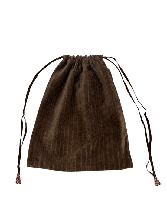 Mushroom Ribbed Velvet Drawstring Bag