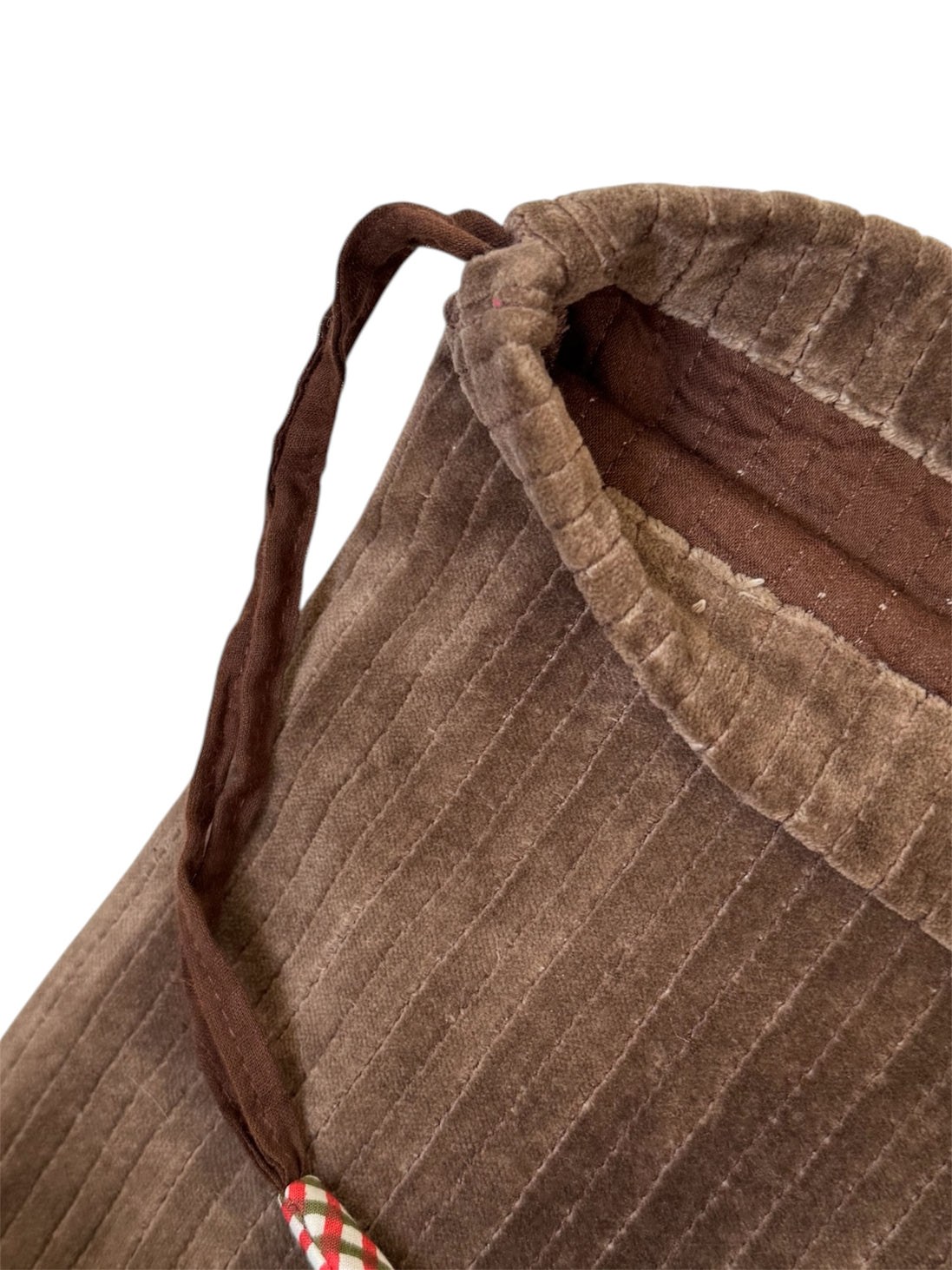 Mushroom Ribbed Velvet Drawstring Bag