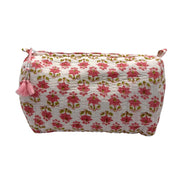 'Pink Tree & Leaves' Block Printed Sponge Bag/Washbag