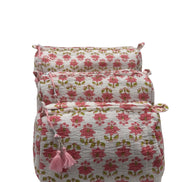 'Pink Tree & Leaves' Block Printed Sponge Bag/Washbag