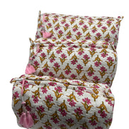 'Ochre & Pink Trees' Block Printed Sponge Bag/Washbag