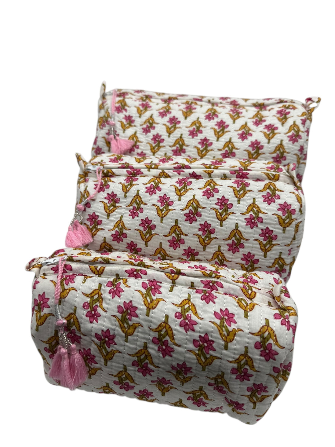 'Ochre & Pink Trees' Block Printed Sponge Bag/Washbag