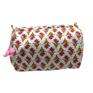 'Ochre & Pink Trees' Block Printed Sponge Bag/Washbag