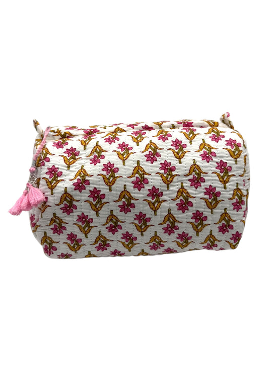 'Ochre & Pink Trees' Block Printed Sponge Bag/Washbag