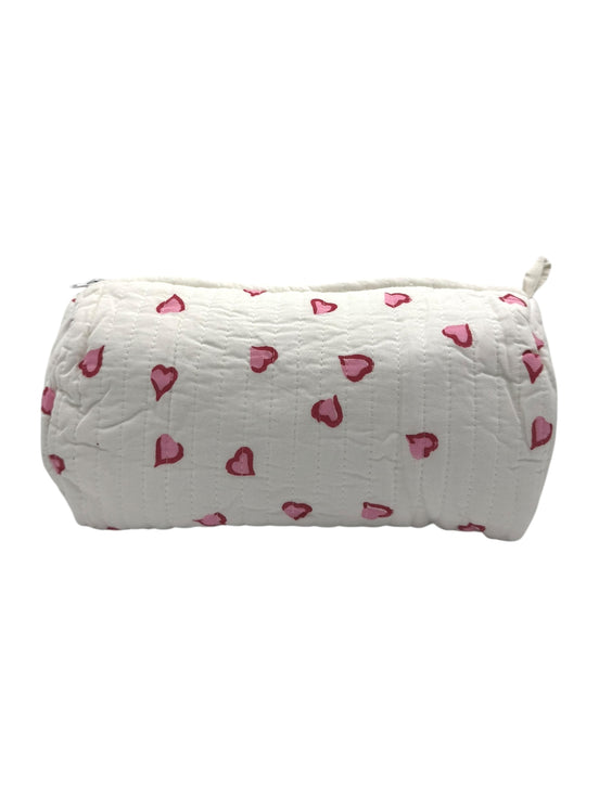 'Red & Pink Hearts' Block Printed Sponge Bag/Washbag