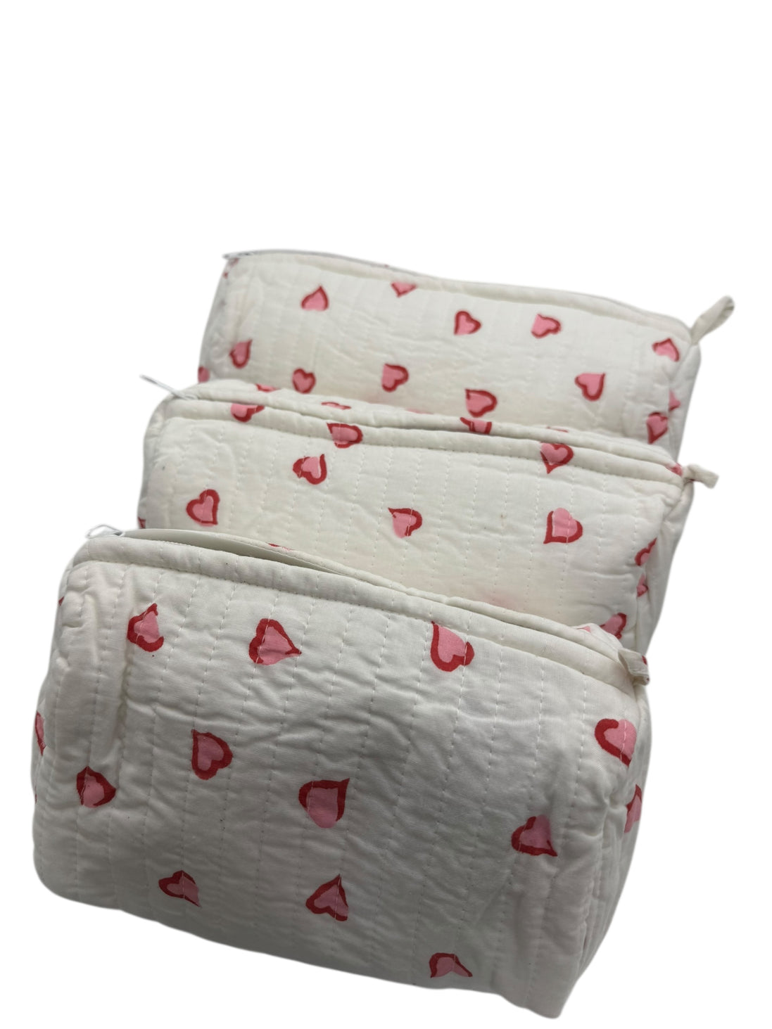 'Red & Pink Hearts' Block Printed Sponge Bag/Washbag