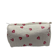 'Red & Pink Hearts' Block Printed Sponge Bag/Washbag