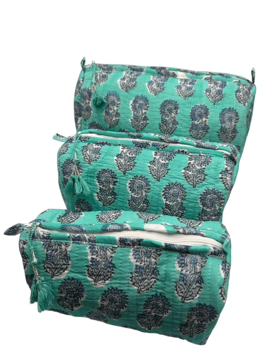 'Flower and Green' Block Printed Sponge Bag/Washbag