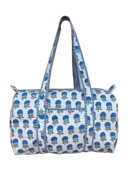 'Blue Trees' Block Print Overnight Bag