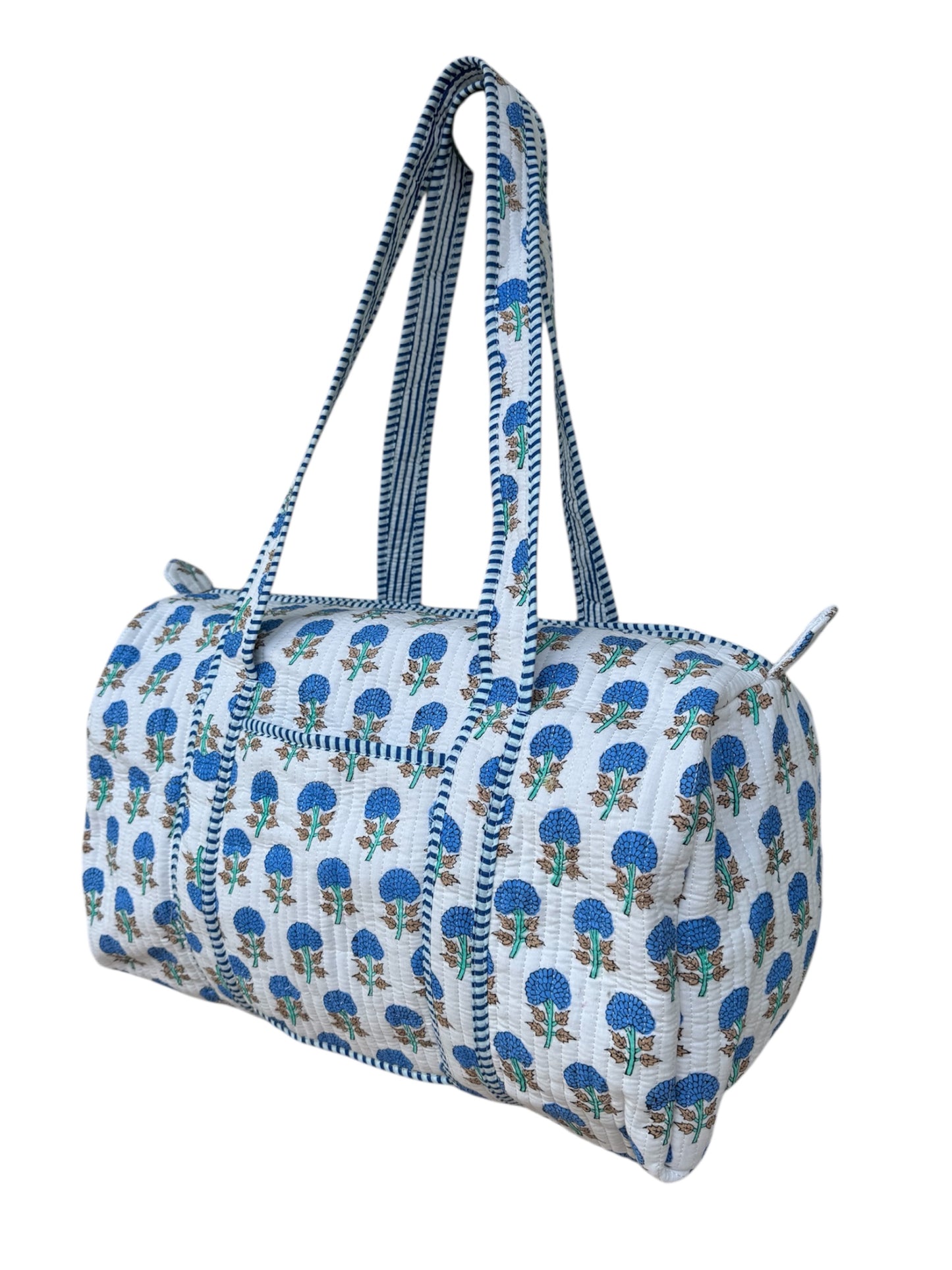 'Blue Trees' Block Print Overnight Bag