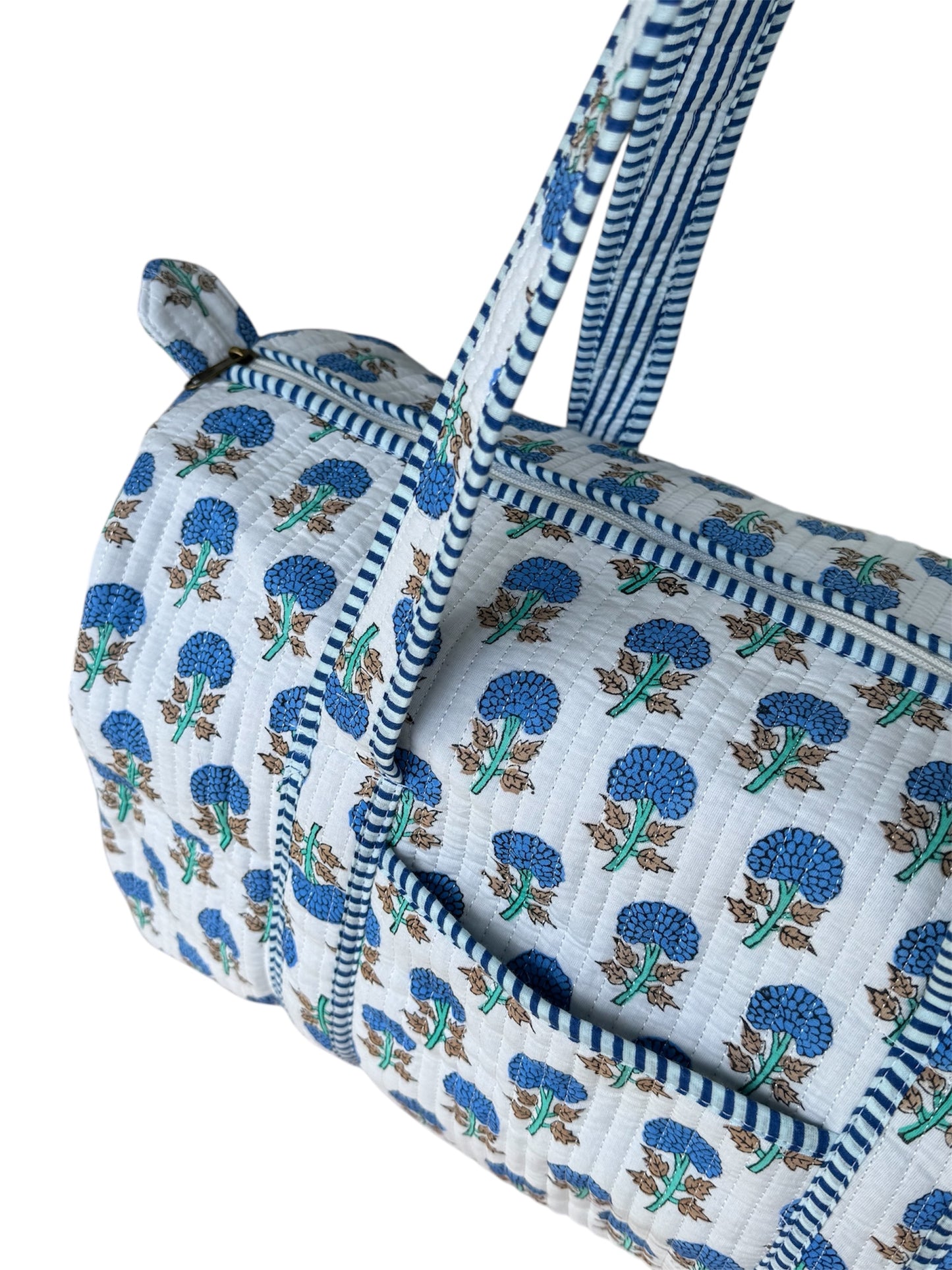 'Blue Trees' Block Print Overnight Bag