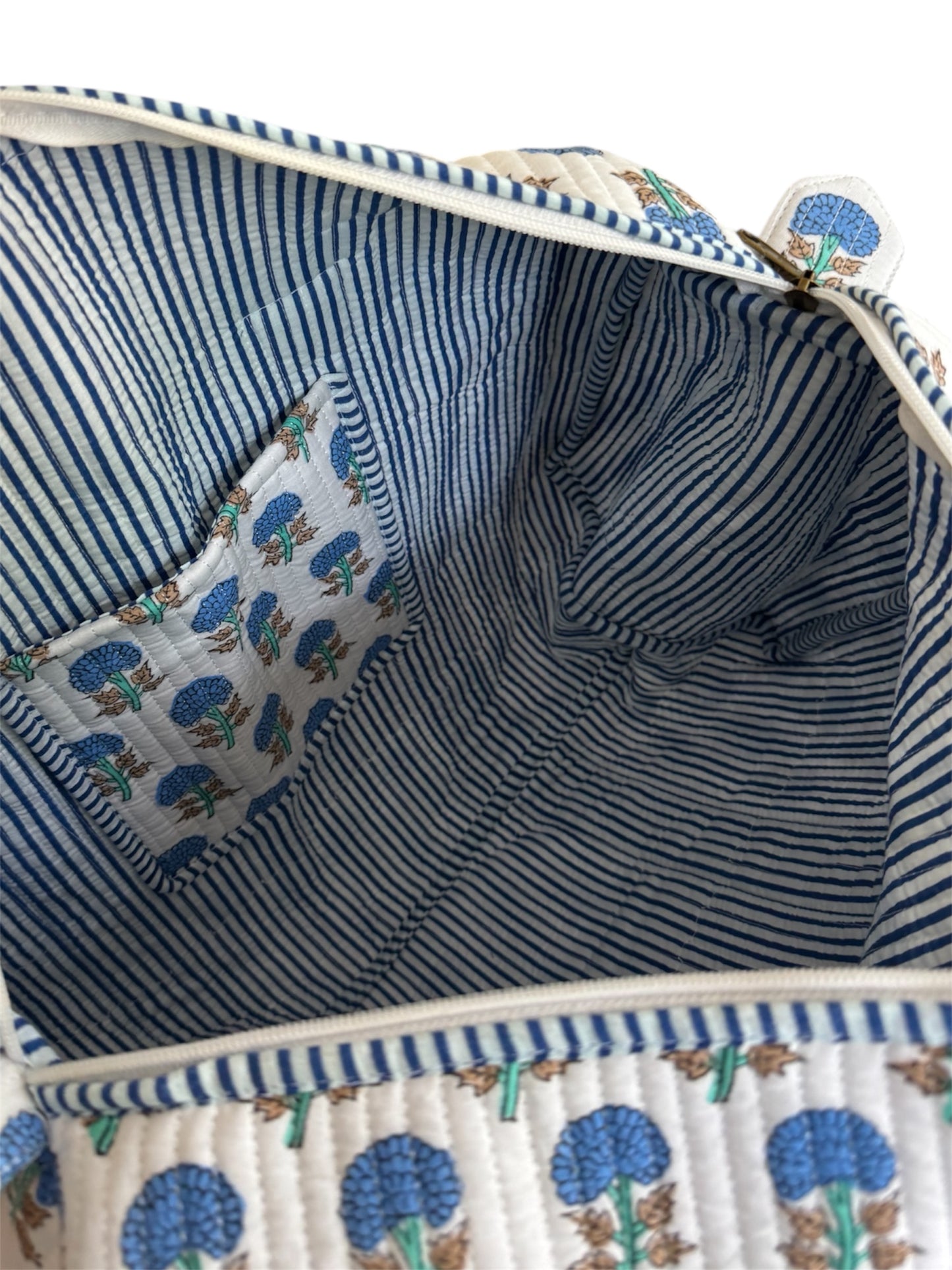'Blue Trees' Block Print Overnight Bag