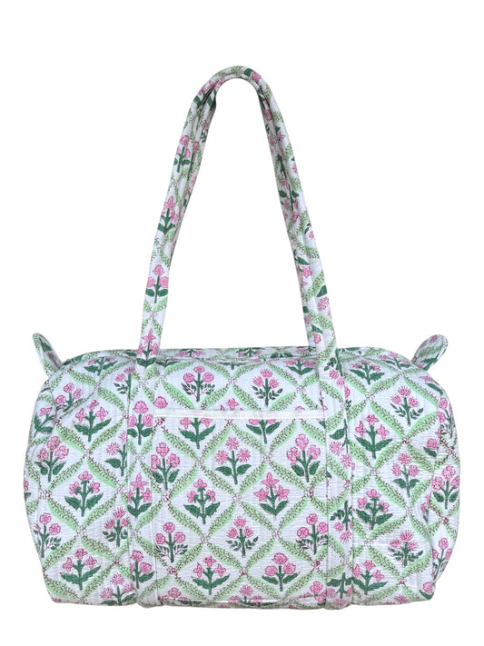 'Green Trellis' Block Print Overnight Bag