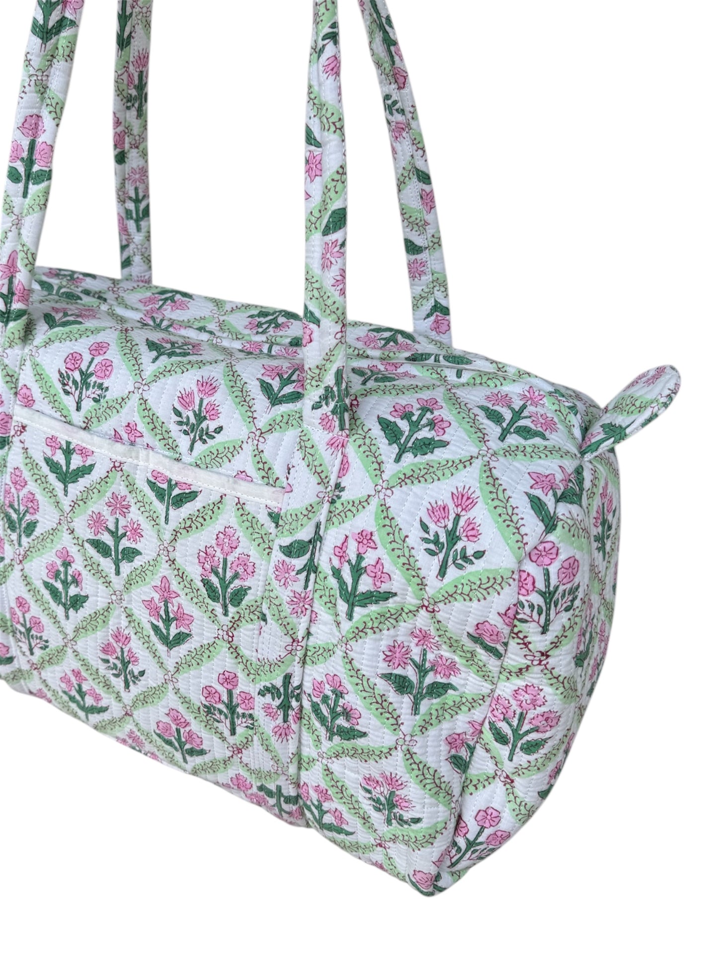 'Green Trellis' Block Print Overnight Bag